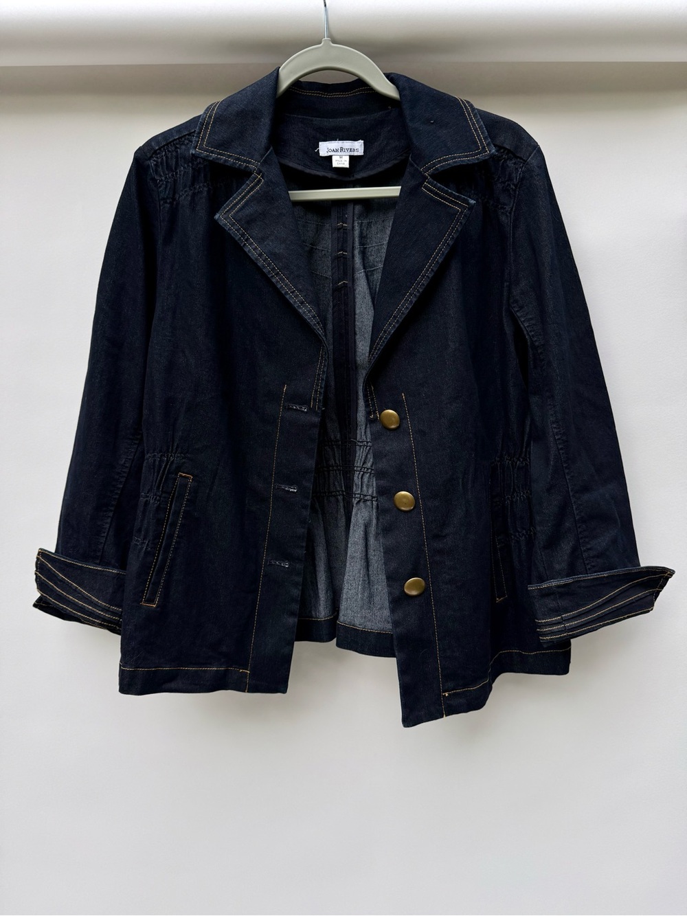 Joan Rivers Dark Navy Denim Blazer Jacket with Brass Buttons